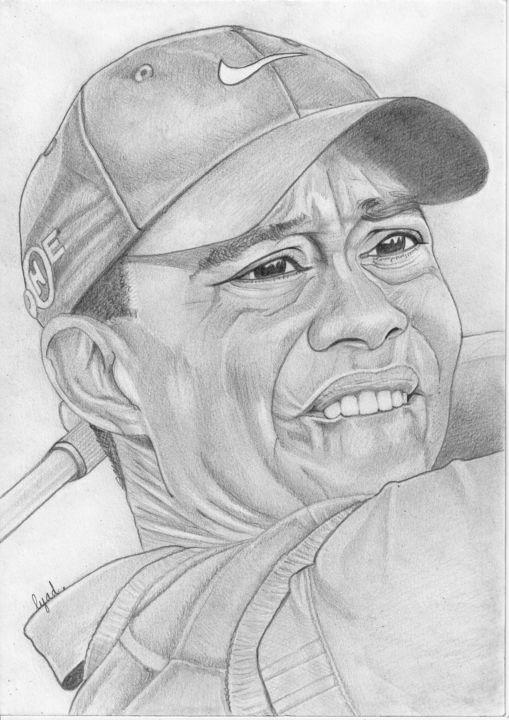 Drawing titled "Tiger Wood" by Eric Schroedel, Original Artwork, Graphite