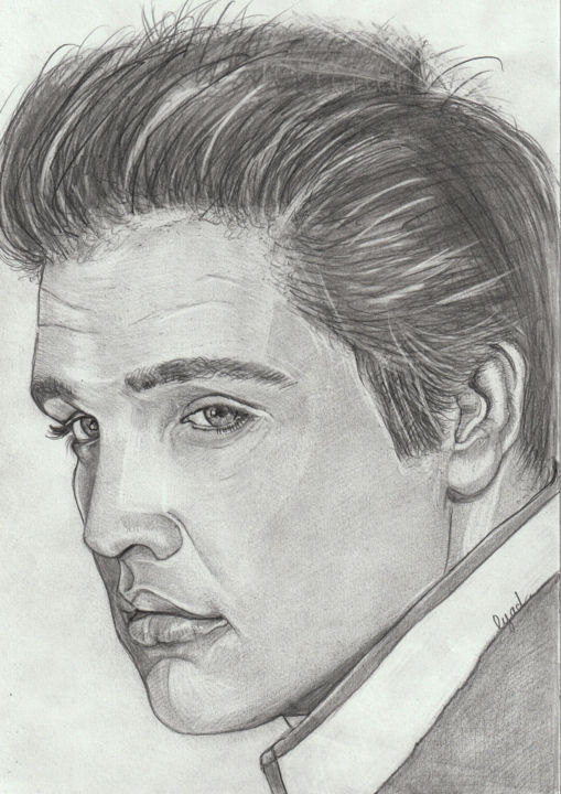 Dessin intitulée "Elvis presley" par Eric Schroedel, Œuvre d'art originale, Graphite