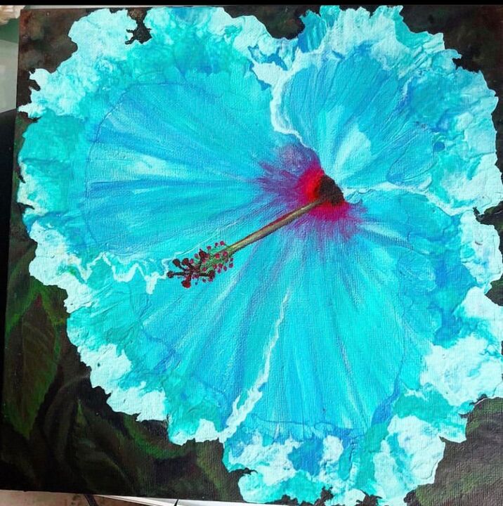 Painting titled "Dancing hibiscus" by Lyanart, Original Artwork, Acrylic