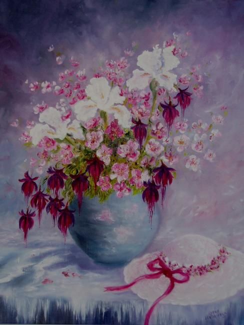 Peinture intitulée "Fuchsias" par Lyane Lenormand, Œuvre d'art originale,