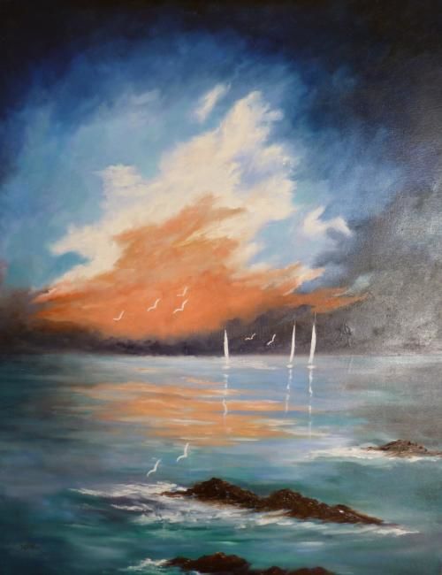 Peinture intitulée "Soir sur la baie" par Lyane Lenormand, Œuvre d'art originale