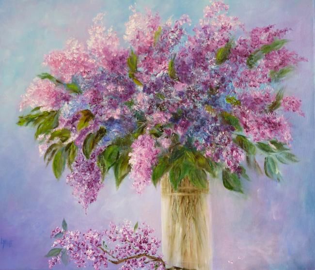 Peinture intitulée "Bouquet mauve" par Lyane Lenormand, Œuvre d'art originale