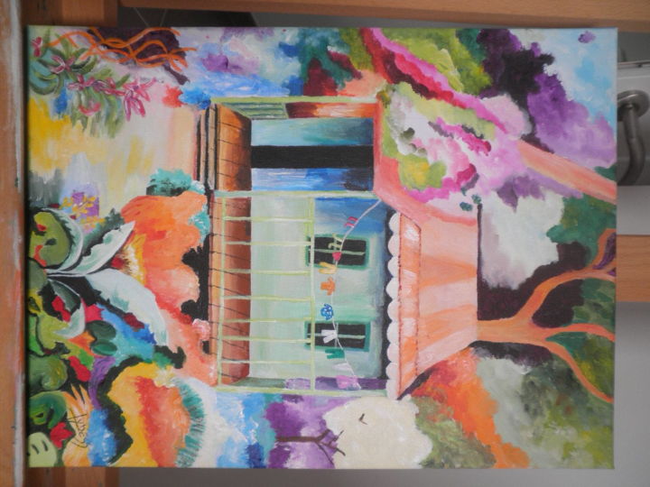 Peinture intitulée "La Case" par Lydia Bessette, Œuvre d'art originale, Acrylique