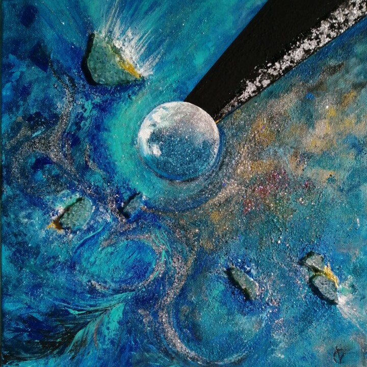 Painting titled ""Emergence Planetai…" by Lydia Chevalier, Original Artwork, Collages Mounted on Wood Stretcher frame