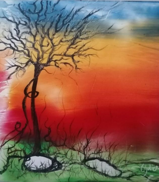 Картина под названием "Tangled Tree Tango" - Lydia Ehlers, Подлинное произведение искусства, Энкаустический