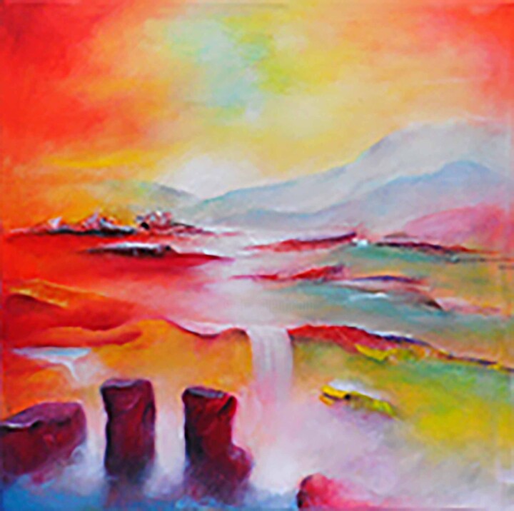 Malerei mit dem Titel "Fantasieland in rot" von Lydia Harmata, Original-Kunstwerk, Öl