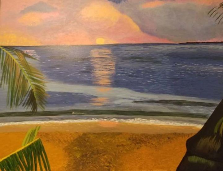 Painting titled "Puerto Rico Beach" by Lydia Freytes, Original Artwork, Acrylic