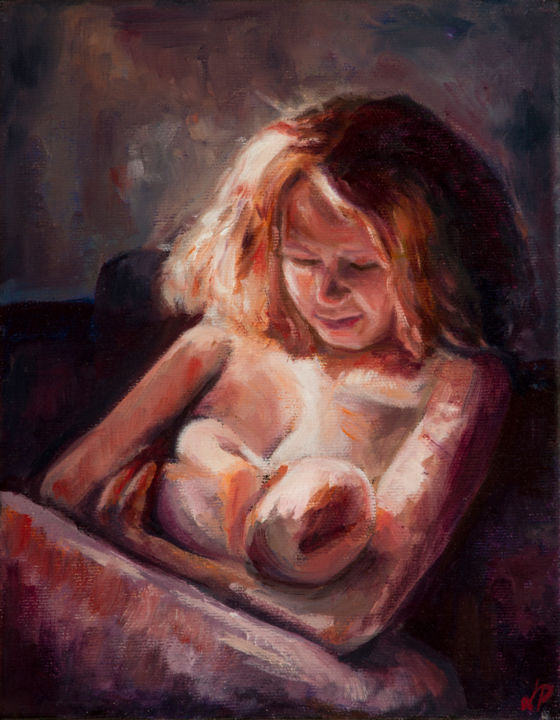 Painting titled "Motherly Love" by Lydia Pepin, Original Artwork, Oil