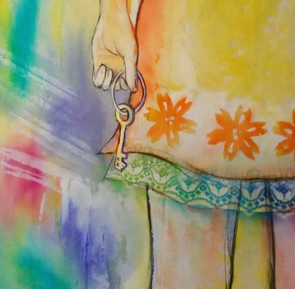 Картина под названием "La clé du bonheur" - Lydia Roche, Подлинное произведение искусства, Рисунок распылителем краски