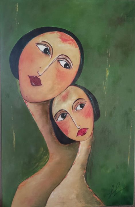 Painting titled "Tendresse" by Lydia Troussier, Original Artwork, Oil
