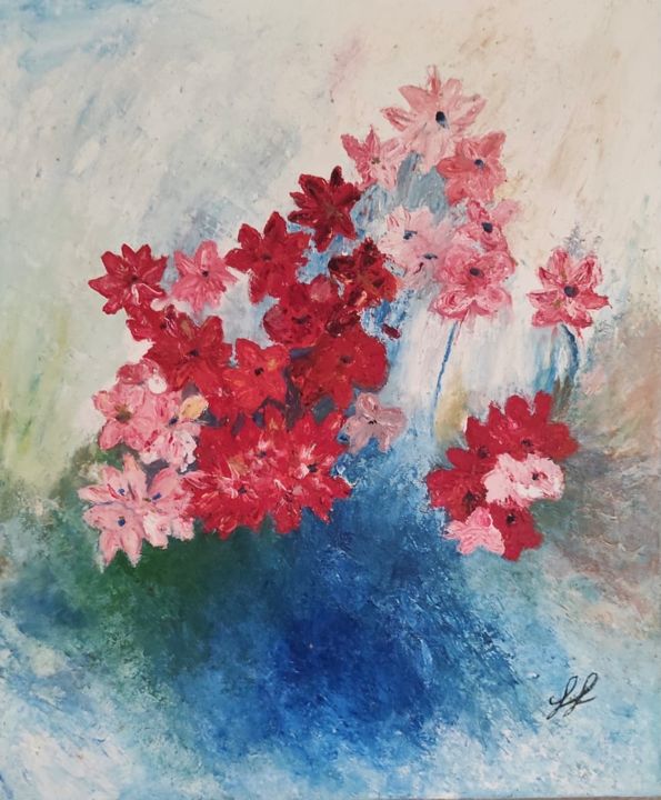 Painting titled "Nuage de fleurs" by Lydia Troussier, Original Artwork, Oil