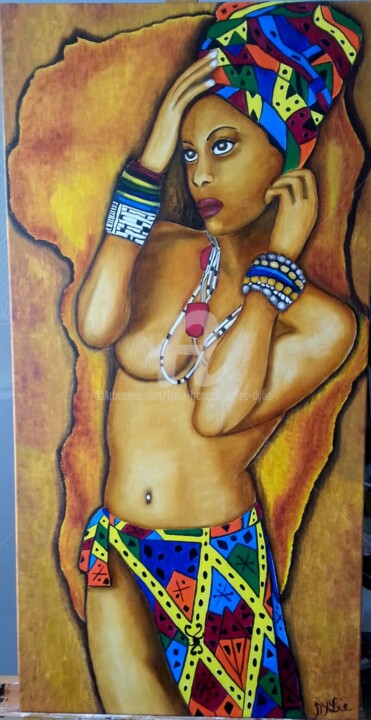 Painting titled "Africaine" by Lydie Frances-Ingles (dylie), Original Artwork, Oil