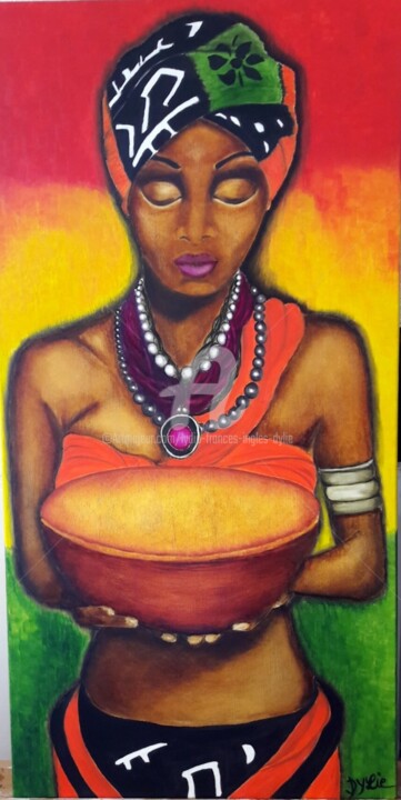 Pintura titulada "africaine (La porte…" por Lydie Frances-Ingles (dylie), Obra de arte original, Oleo