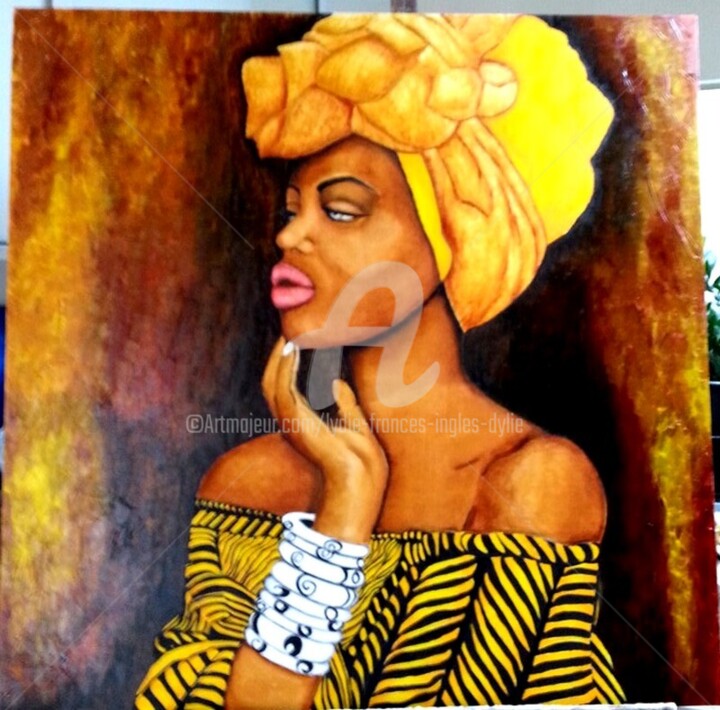 Painting titled "Africaine" by Lydie Frances-Ingles (dylie), Original Artwork, Oil