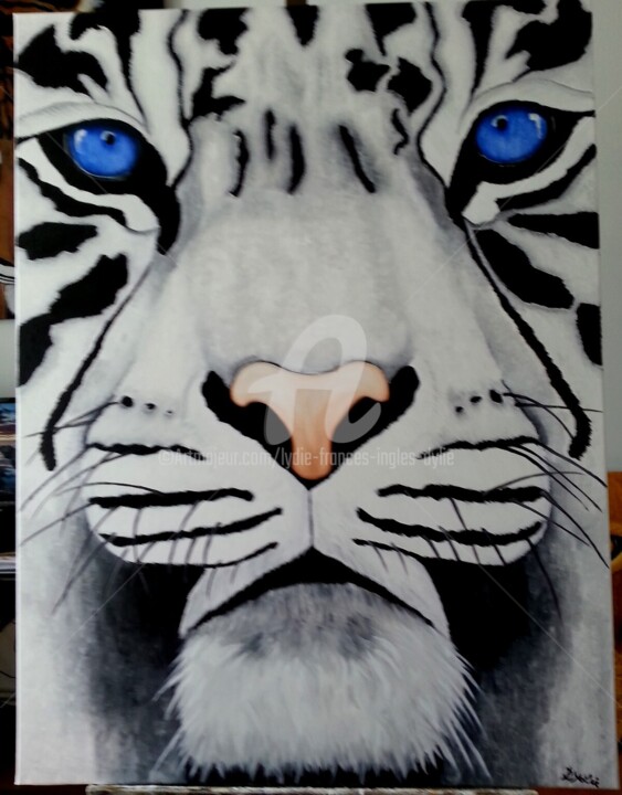 Painting titled "tigre-blanc" by Lydie Frances-Ingles (dylie), Original Artwork, Oil