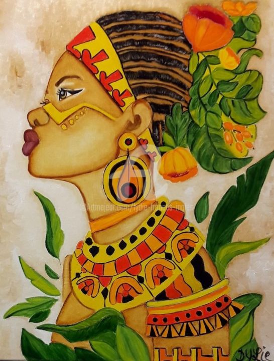 Painting titled "Femme "Tribale"" by Lydie Frances-Ingles (dylie), Original Artwork, Oil