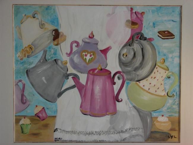 Peinture intitulée "theieres en folie" par Lyl, Œuvre d'art originale