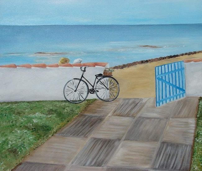 Painting titled "La Bicyclette" by Lyl, Original Artwork