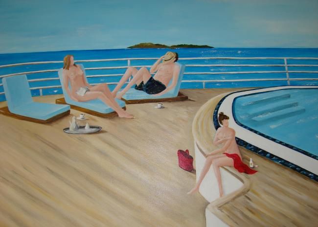 Painting titled "A Bord d'un Yacht" by Lyl, Original Artwork