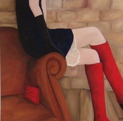 Painting titled "femme aux bottes ro…" by Lyl, Original Artwork, Acrylic