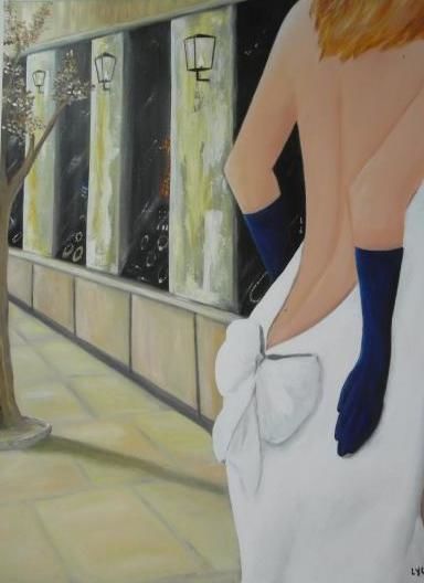 Pintura titulada "femme aux gants ble…" por Lyl, Obra de arte original