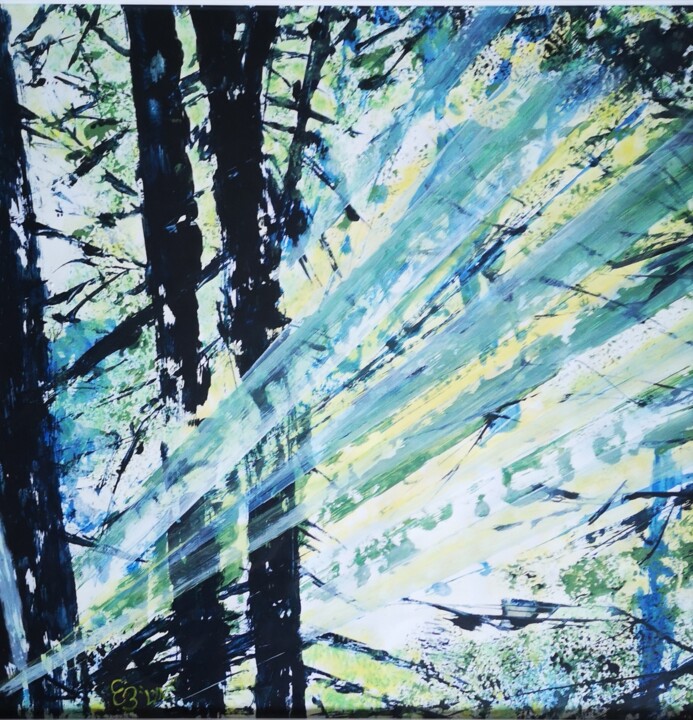 Painting titled "Sous bois" by 'Lyn', Original Artwork, Acrylic Mounted on Glass