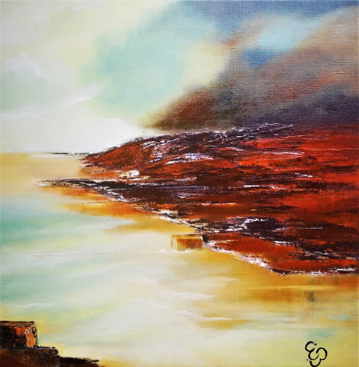 Painting titled "PAYSAGE MER 2021A" by 'Lyn', Original Artwork, Oil