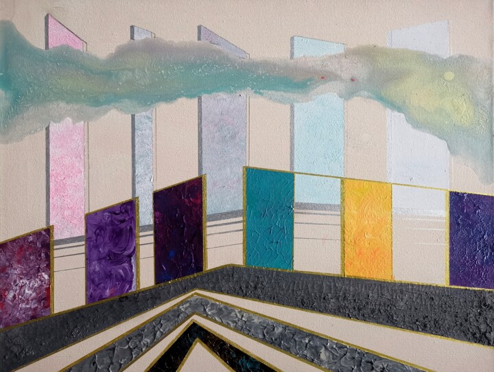 Painting titled "City skyline pierci…" by Lynda Stevens, Original Artwork, Acrylic
