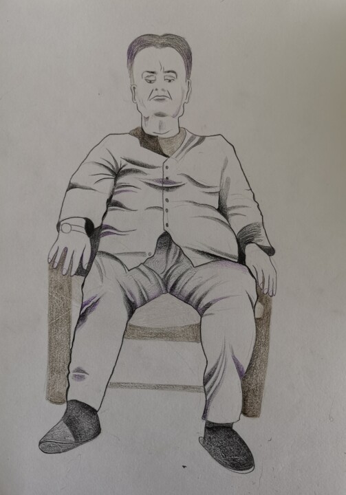 Dibujo titulada "Man in suit, sitting" por Lynda Stevens, Obra de arte original, Lápiz