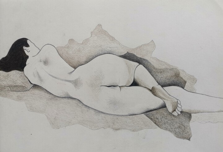 Drawing titled "Woman, rear" by Lynda Stevens, Original Artwork, Pencil