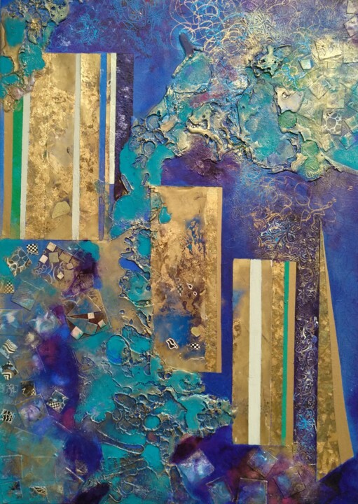 Painting titled "Gold Columns sinkin…" by Lynda Stevens, Original Artwork, Acrylic