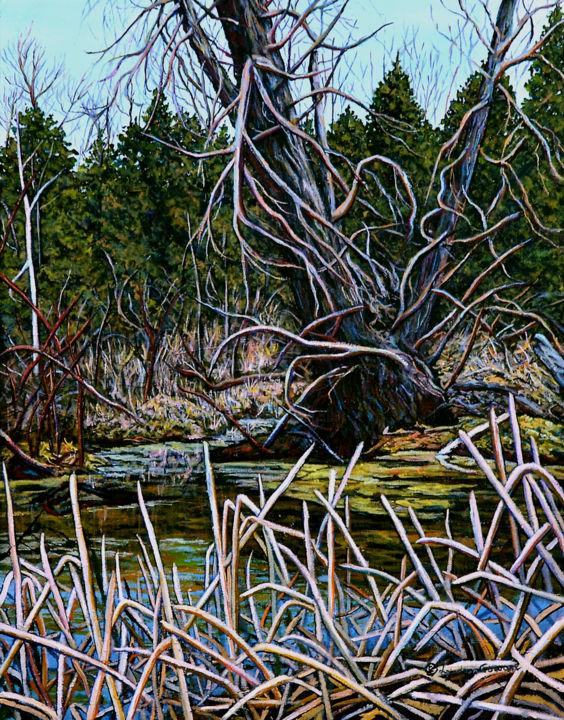 Painting titled "twisted-tree-by-lyn…" by Lynden Cowan, Original Artwork, Oil