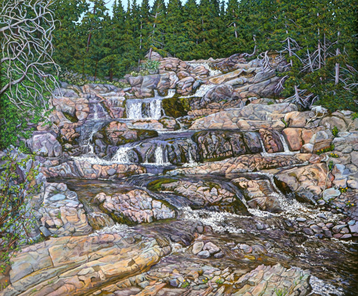 Painting titled "rattling-brook-fall…" by Lynden Cowan, Original Artwork, Oil