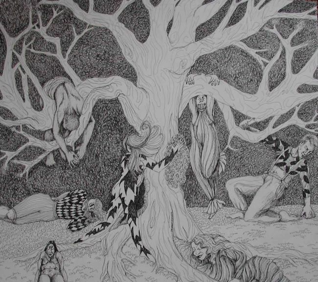 Dessin intitulée "Wild wood" par Lynn Mackenzie, Œuvre d'art originale