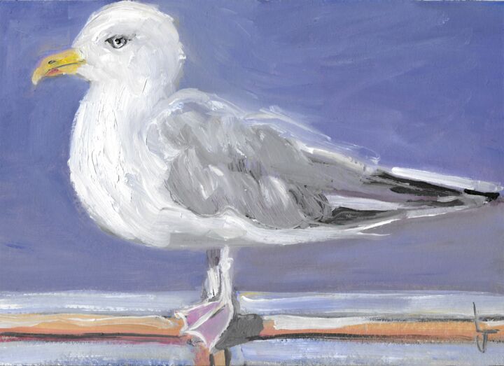 Painting titled "This Seagull is Wat…" by Lynne D Field, Original Artwork, Oil