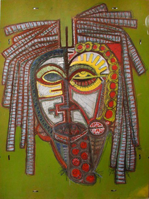 Drawing titled "Masque" by Lyonel Thouvenot, Original Artwork