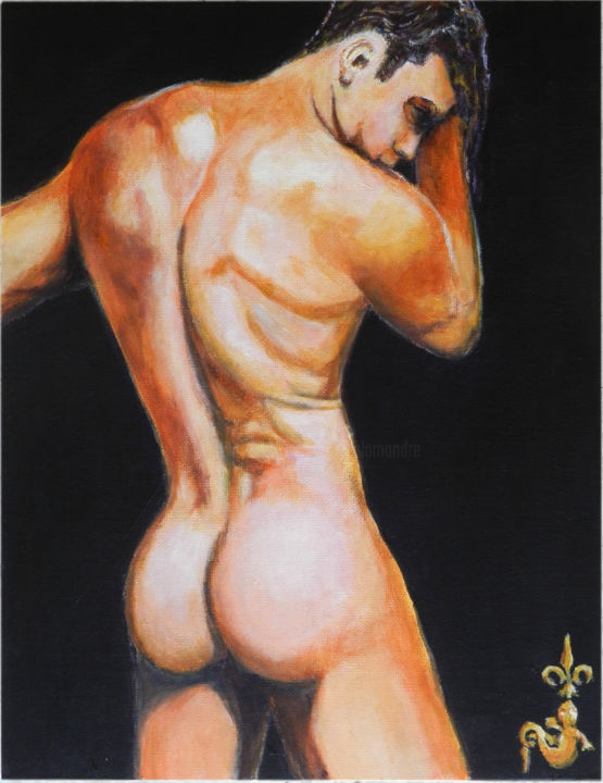 Peinture intitulée "Homme nu de dos" par Jean-Eddie Crouzet (Lysalamandre), Œuvre d'art originale, Acrylique Monté sur Carton