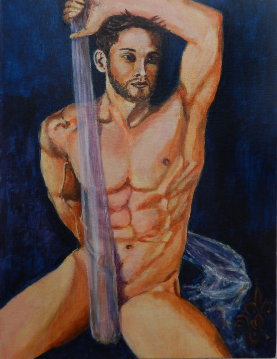 Painting titled "L'Homme au voile" by Jean-Eddie Crouzet (Lysalamandre), Original Artwork, Acrylic Mounted on Cardboard