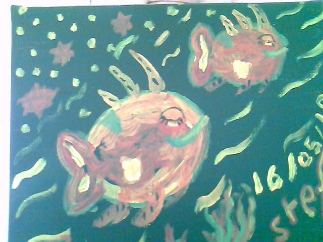 Painting titled "POISSON ASTRAL" by Lys D'Azur, Original Artwork, Oil