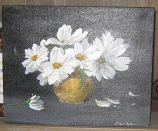 Painting titled "Cosmos blancs." by Dominique Lysiak, Original Artwork
