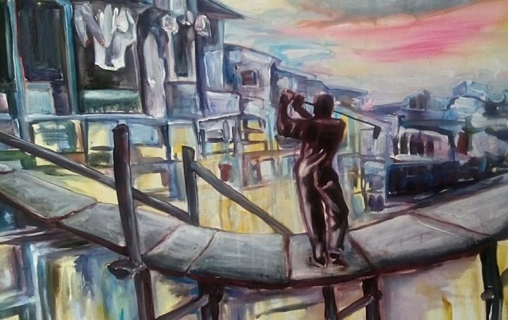Painting titled "Le Golfeur" by Lysiane D. Coste, Original Artwork, Acrylic