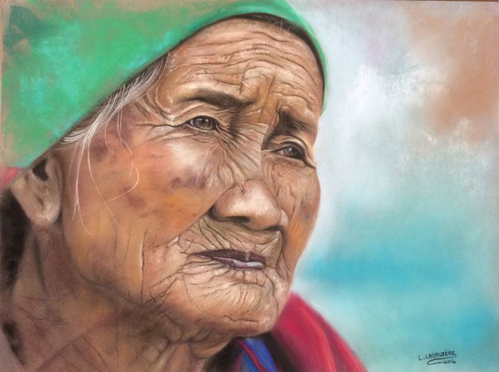 Peinture intitulée "Grand-mère vietnami…" par Lysiane Lagauzere, Œuvre d'art originale
