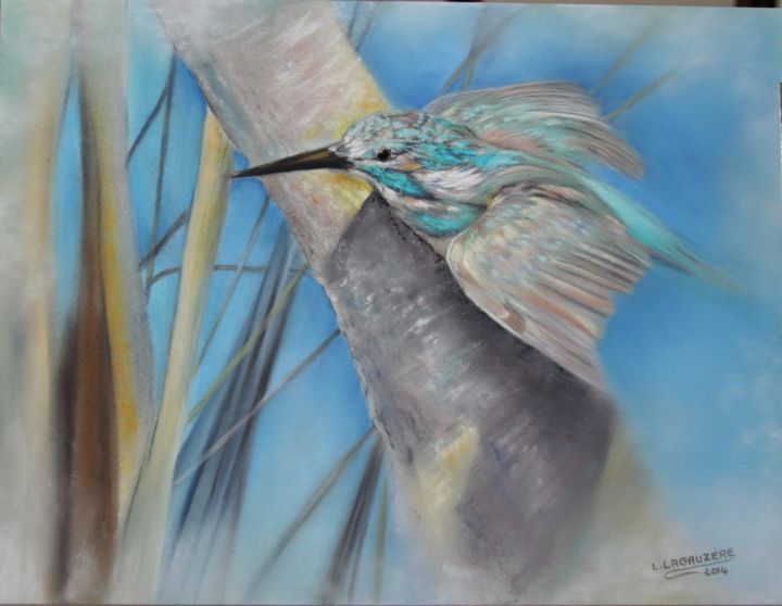 Schilderij getiteld "Le martin-pêcheur" door Lysiane Lagauzere, Origineel Kunstwerk, Pastel