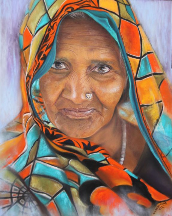 Painting titled ""Sourire coloré"" by Lysiane Lagauzere, Original Artwork, Pastel