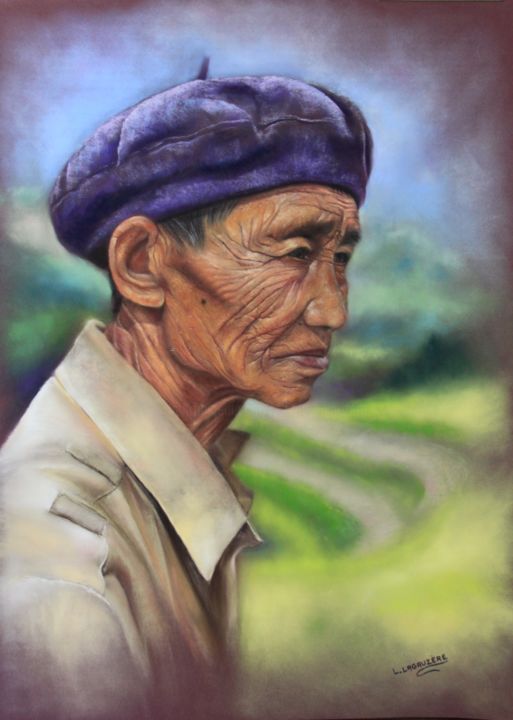 Pintura intitulada ""Regard sur Sapa"" por Lysiane Lagauzere, Obras de arte originais, Pastel