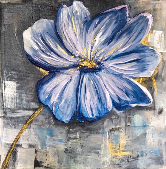 Картина под названием "Blue flower | Синий…" - Liuba Efremian, Подлинное произведение искусства, Акрил Установлен на Деревян…