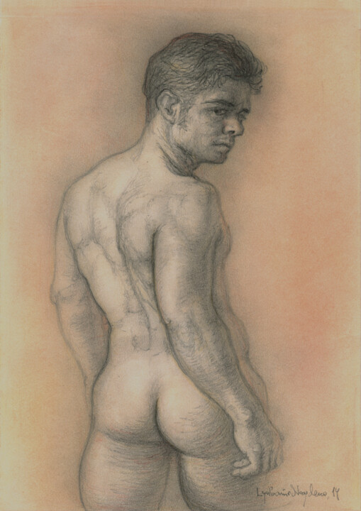 Peinture intitulée "Male nude back I" par Lyubomir Naydenov, Œuvre d'art originale, Autre