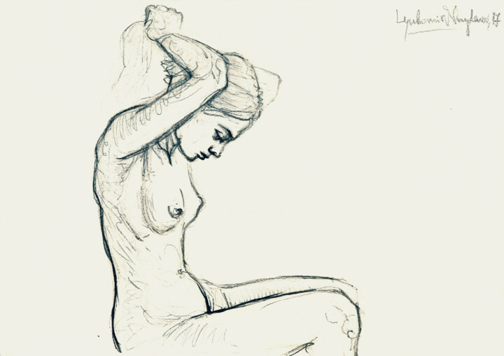 Drawing titled "Female nude I" by Lyubomir Naydenov, Original Artwork, Pencil