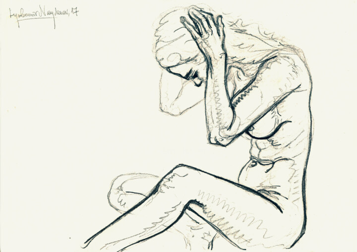 Drawing titled "Famale nude II" by Lyubomir Naydenov, Original Artwork, Pencil