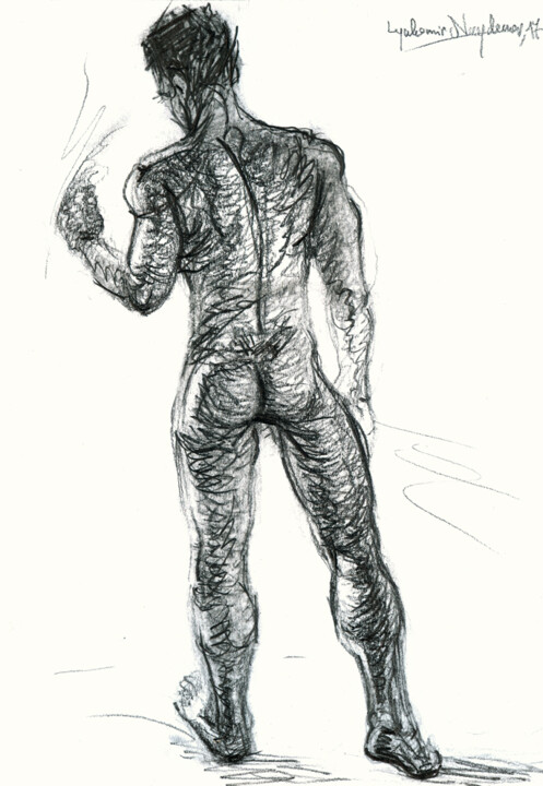 「Male nude figure」というタイトルの描画 Lyubomir Naydenovによって, オリジナルのアートワーク, 鉛筆